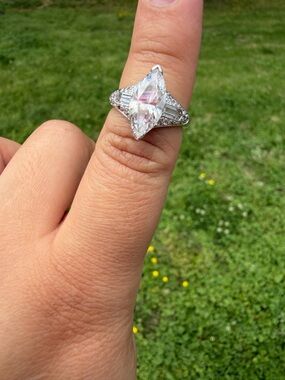 Suzy Levian 925 Sterling Silver Marquise White Cubic Zirconia Engagement Ring